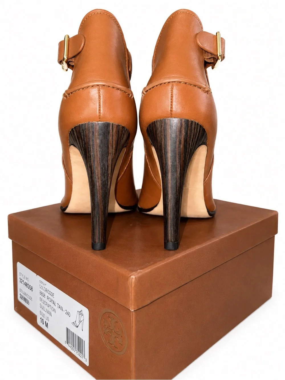 Coach Cognac Leather Peep-Toe Heel Booties
